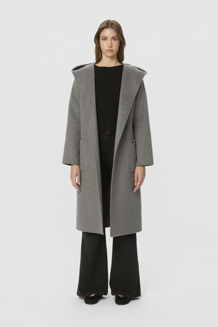 HOODED COAT DARK GREY MELANGE
