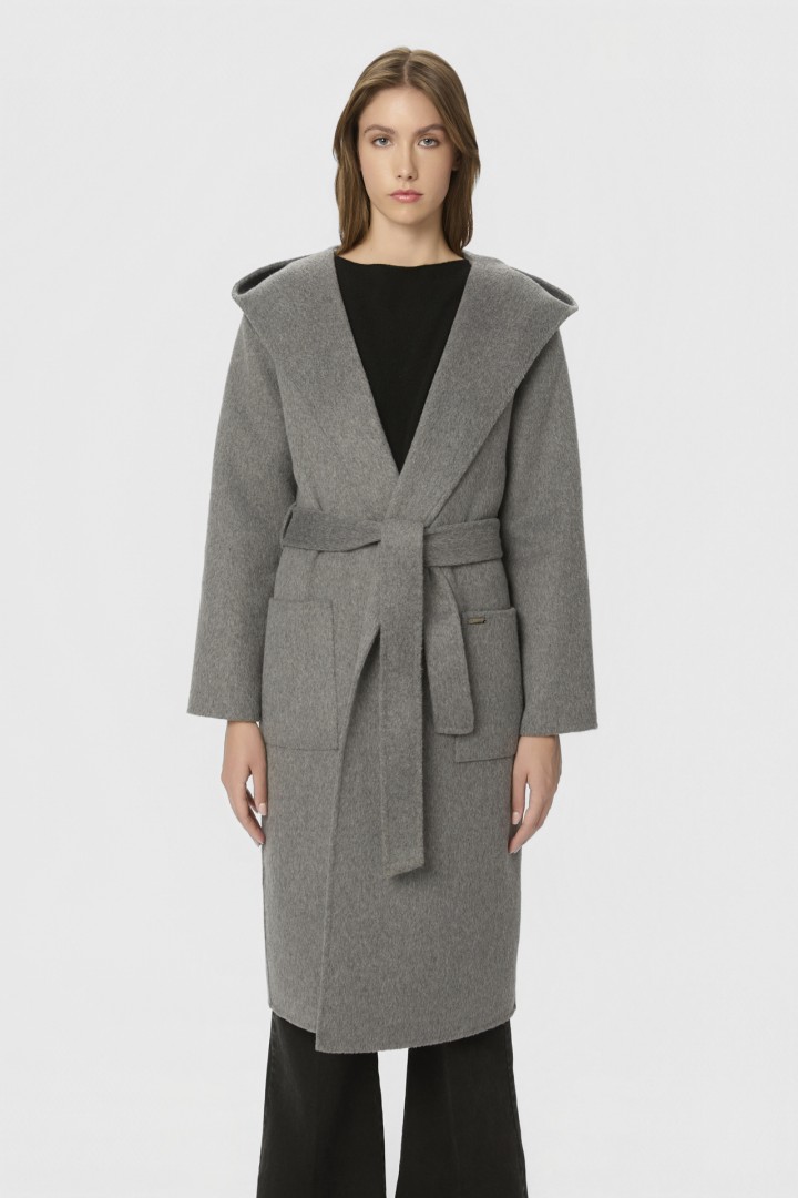 HOODED COAT DARK GREY MELANGE