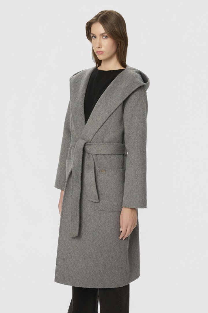 HOODED COAT DARK GREY MELANGE