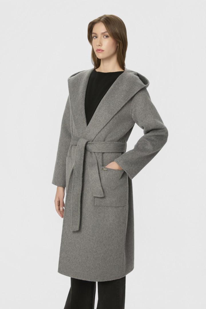 HOODED COAT DARK GREY MELANGE