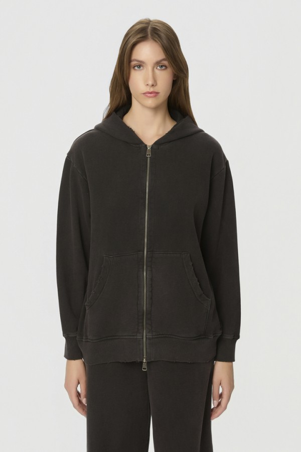 Oversized Full Zip with Damages Vintage Black