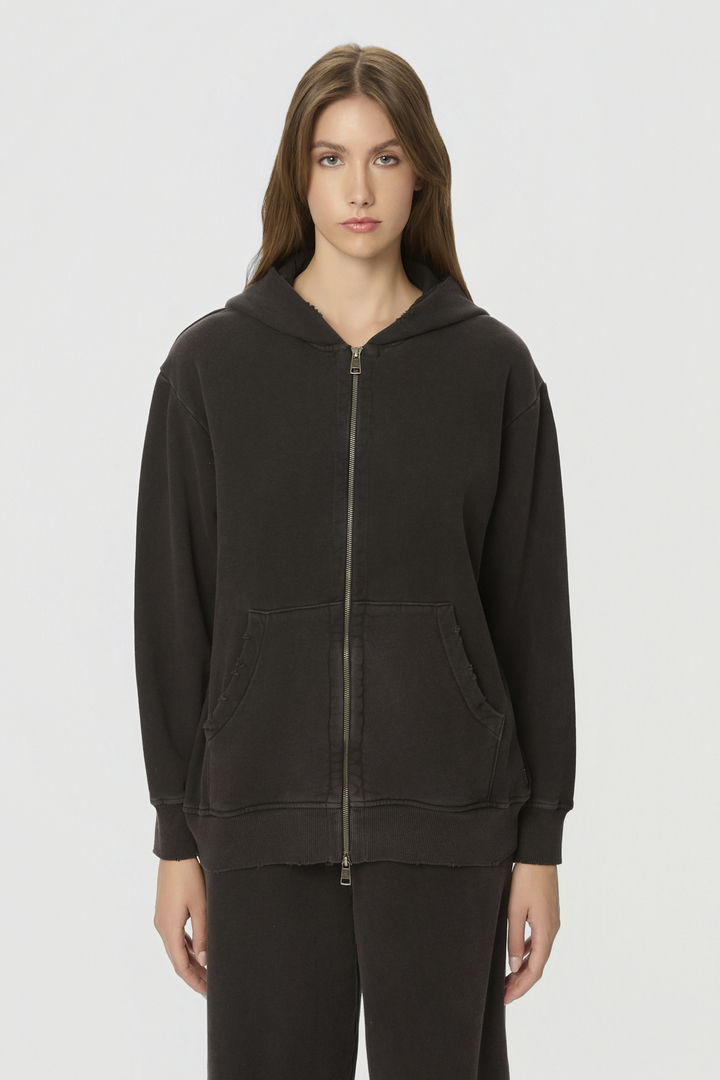 Oversized Full Zip with Damages Vintage Black