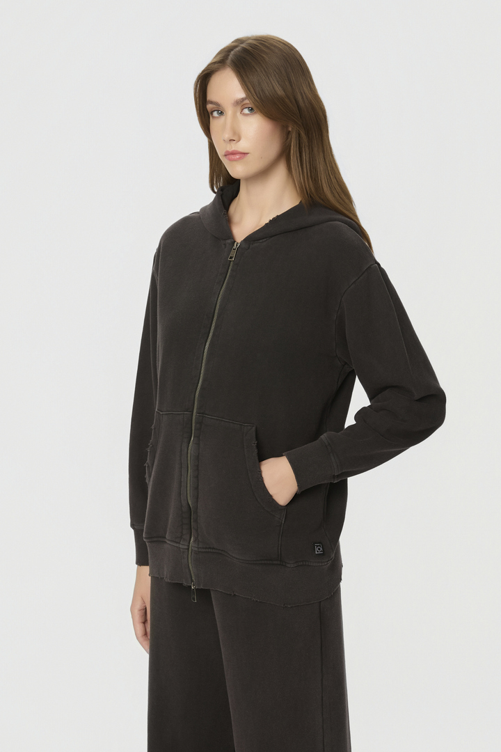 Oversized Full Zip with Damages Vintage Black