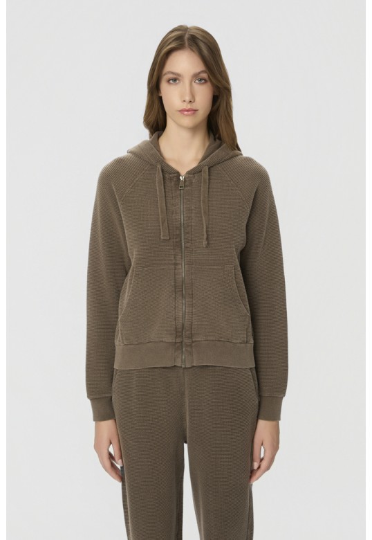 WAFFLE RAGLAN FULLZIP VINTAGE MOCHA
