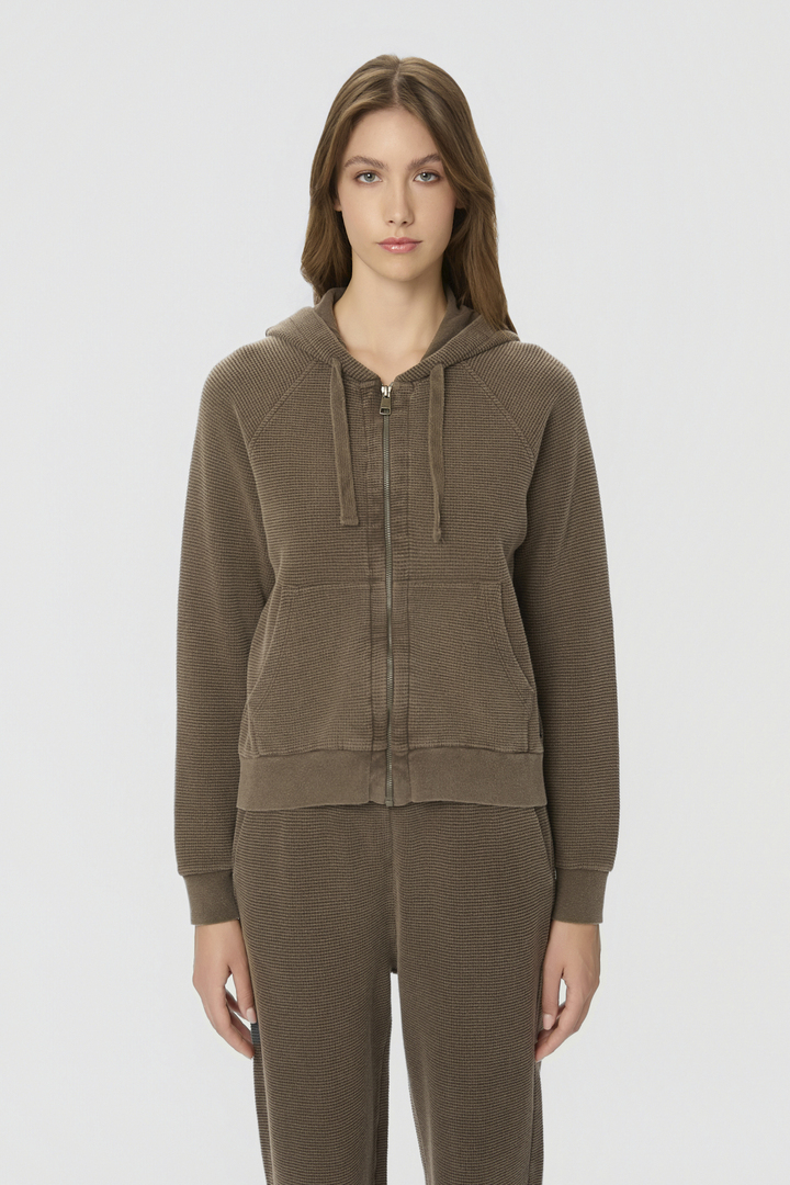 WAFFLE RAGLAN FULLZIP VINTAGE MOCHA