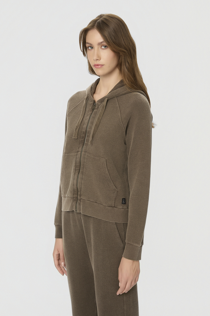 WAFFLE RAGLAN FULLZIP VINTAGE MOCHA