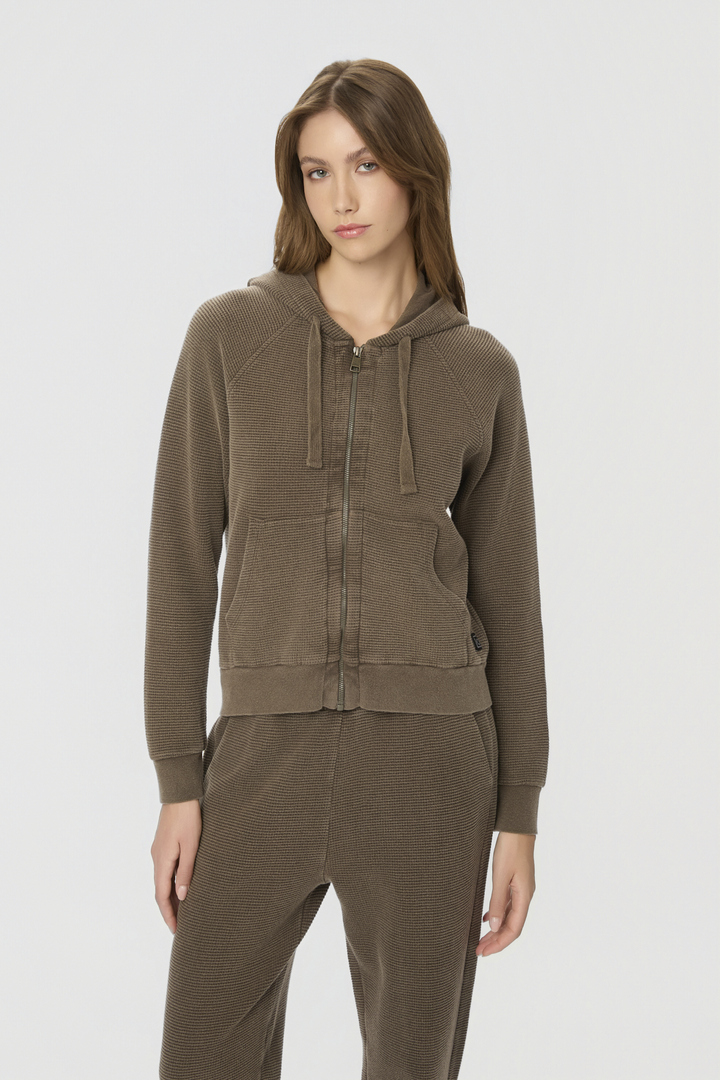 WAFFLE RAGLAN FULLZIP VINTAGE MOCHA