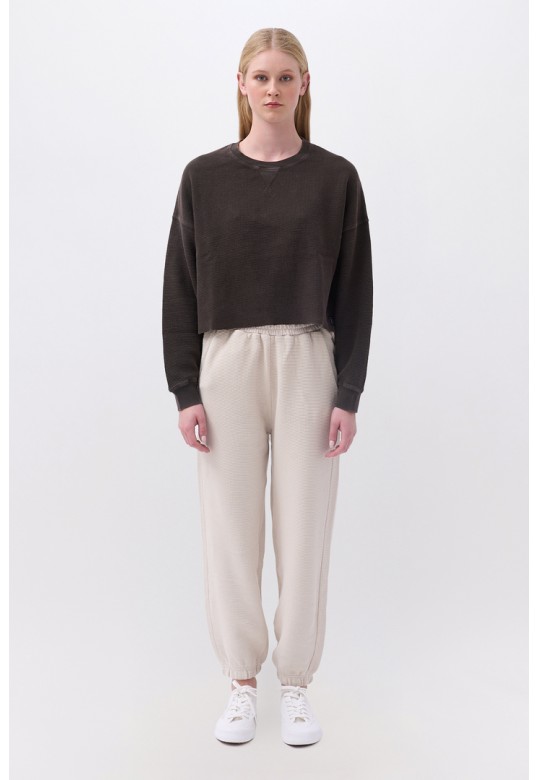 Cropped Waffle Longsleeve Top Vintage Mocha