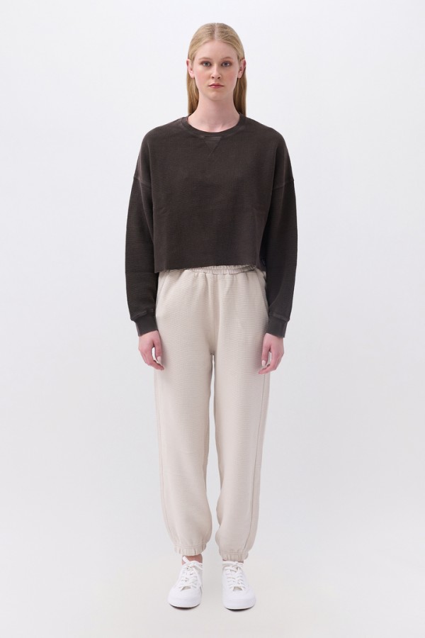Cropped Waffle Longsleeve Top Vintage Mocha