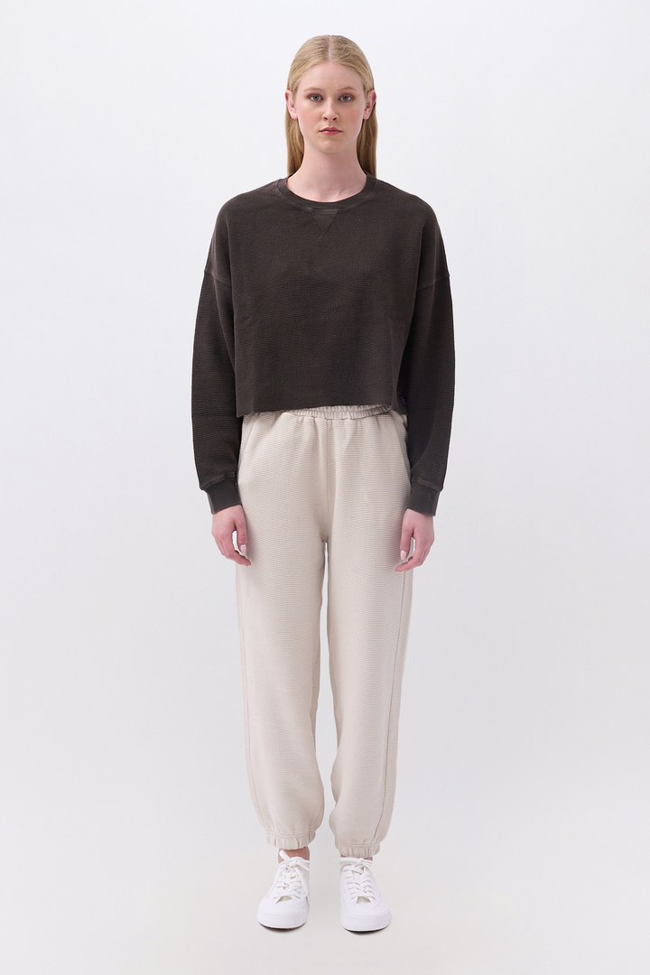 Cropped Waffle Longsleeve Top Vintage Mocha