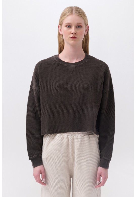 Cropped Waffle Longsleeve Top Vintage Mocha