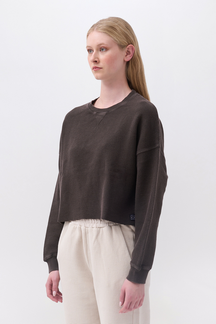 Cropped Waffle Longsleeve Top Vintage Mocha