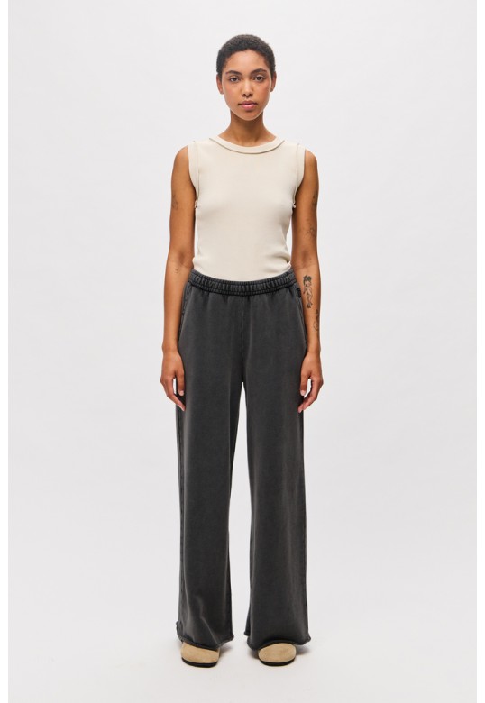 Wide-Leg Sweatpants with Raw Edges Vintage Black