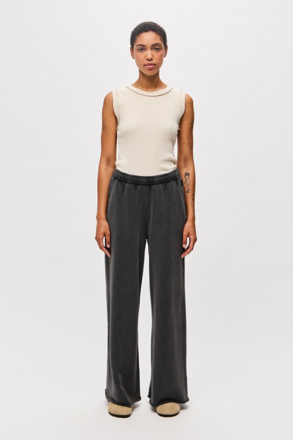 Wide-Leg Sweatpants with Raw Edges Vintage Black