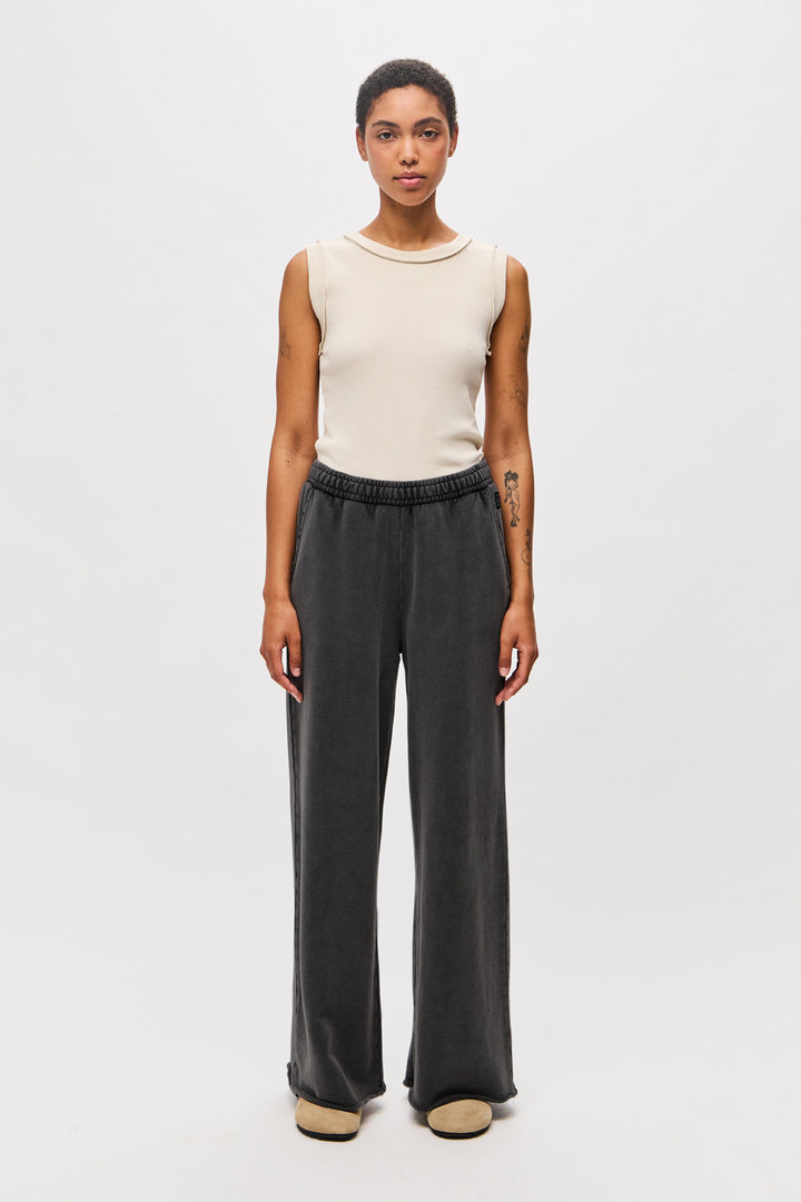 Wide-Leg Sweatpants with Raw Edges Vintage Black