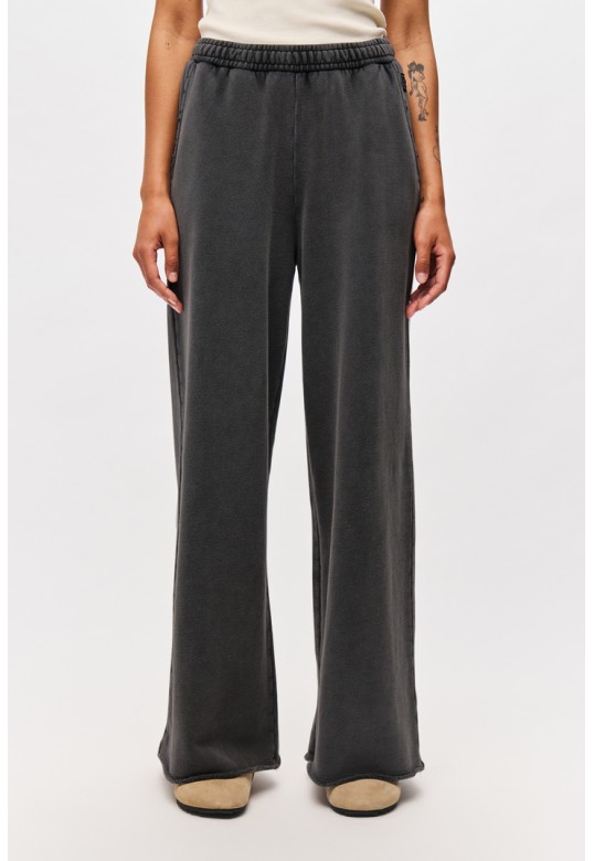 Wide-Leg Sweatpants with Raw Edges Vintage Black