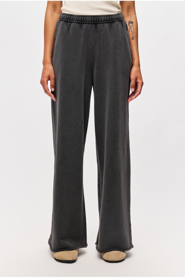 Wide-Leg Sweatpants with Raw Edges Vintage Black