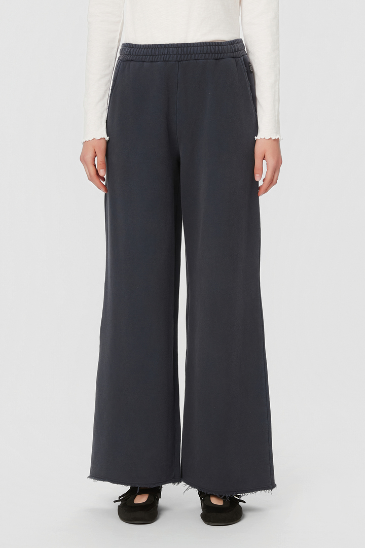 Wide-Leg Sweatpants with Raw Edges Vintage Blue