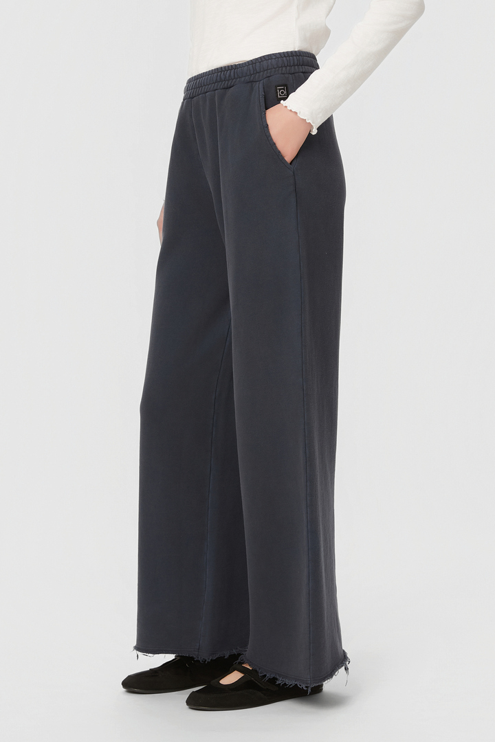 Wide-Leg Sweatpants with Raw Edges Vintage Blue