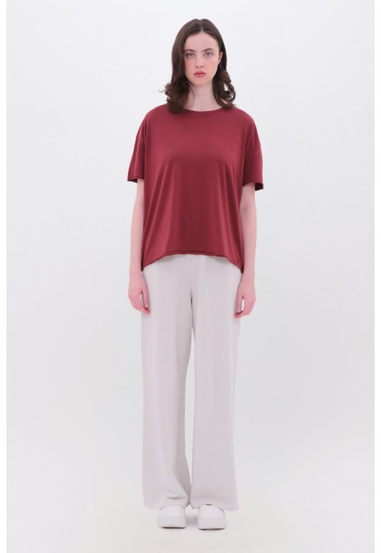 Oversized T-Shirt with Raw Cut Edges Cherry