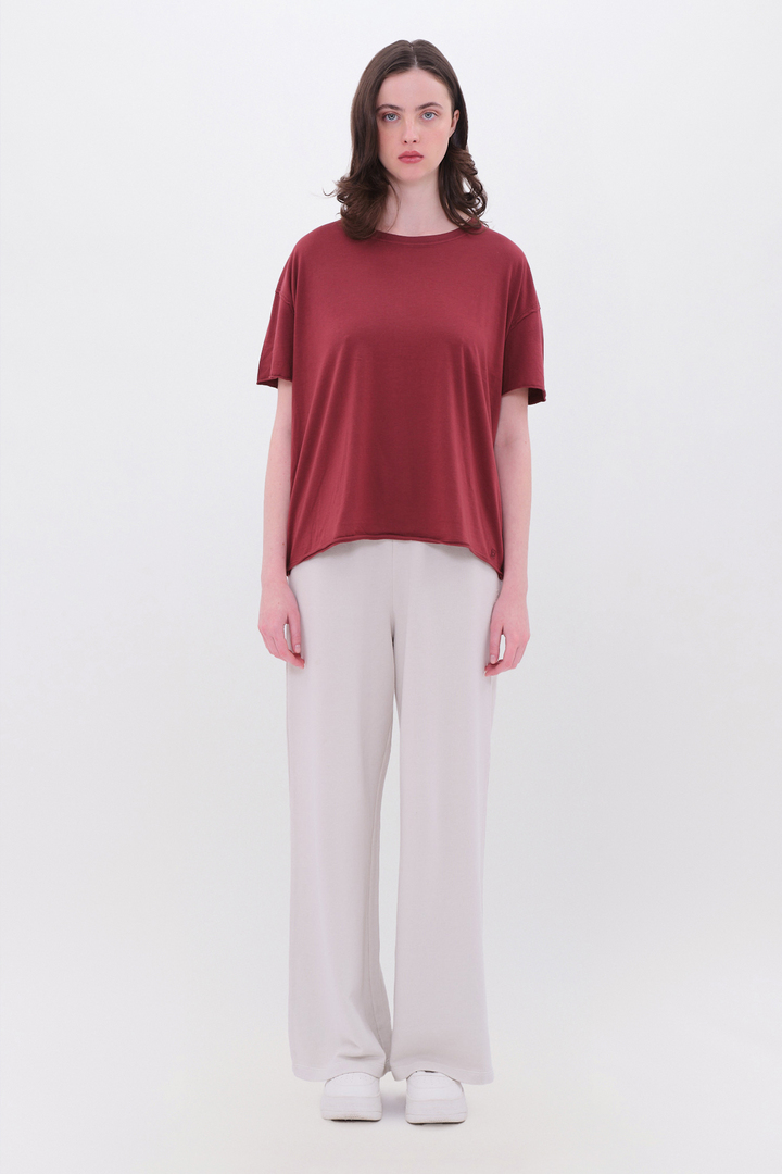 Oversized T-Shirt with Raw Cut Edges Cherry