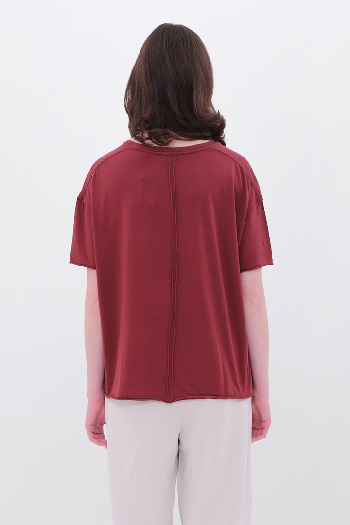 Oversized T-Shirt with Raw Cut Edges Cherry