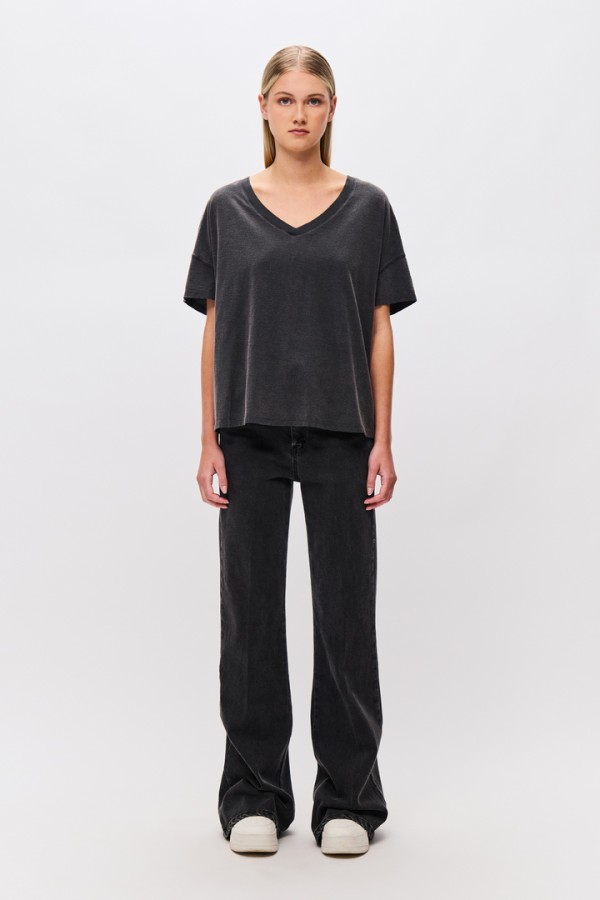 Oversized T-Shirt With V Neckline Vintage BLACK