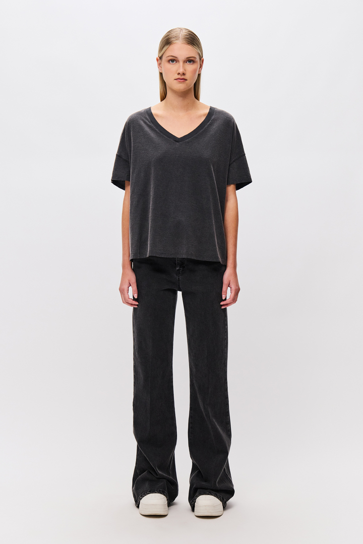 Oversized T-Shirt With V Neckline Vintage BLACK