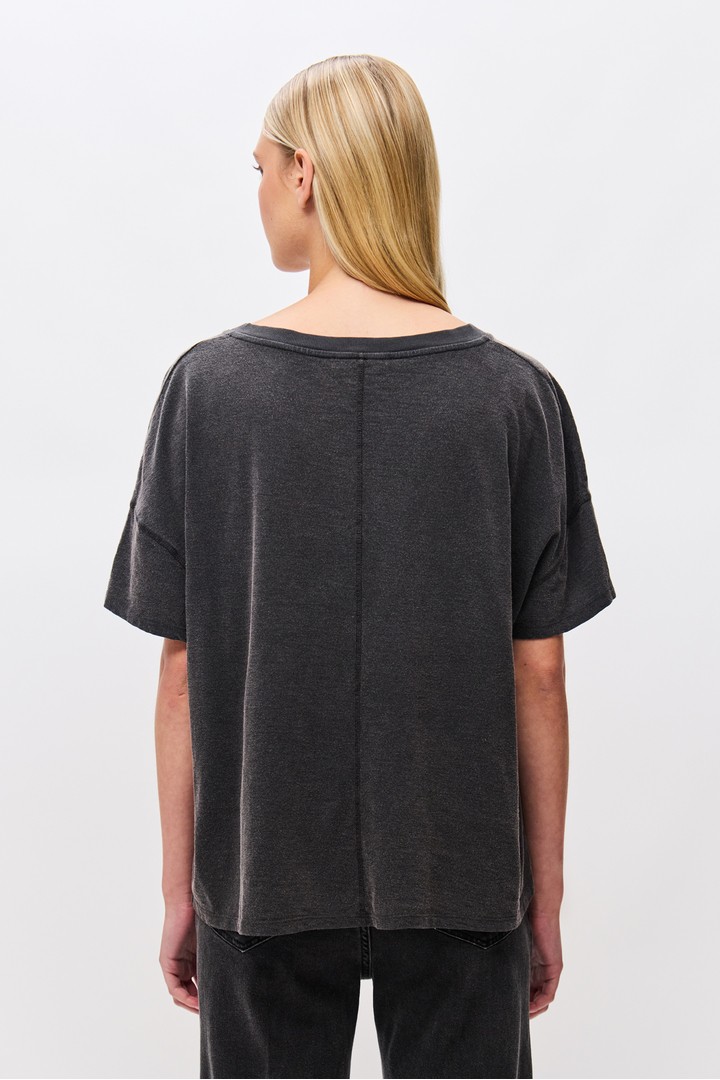 Oversized T-Shirt With V Neckline Vintage BLACK