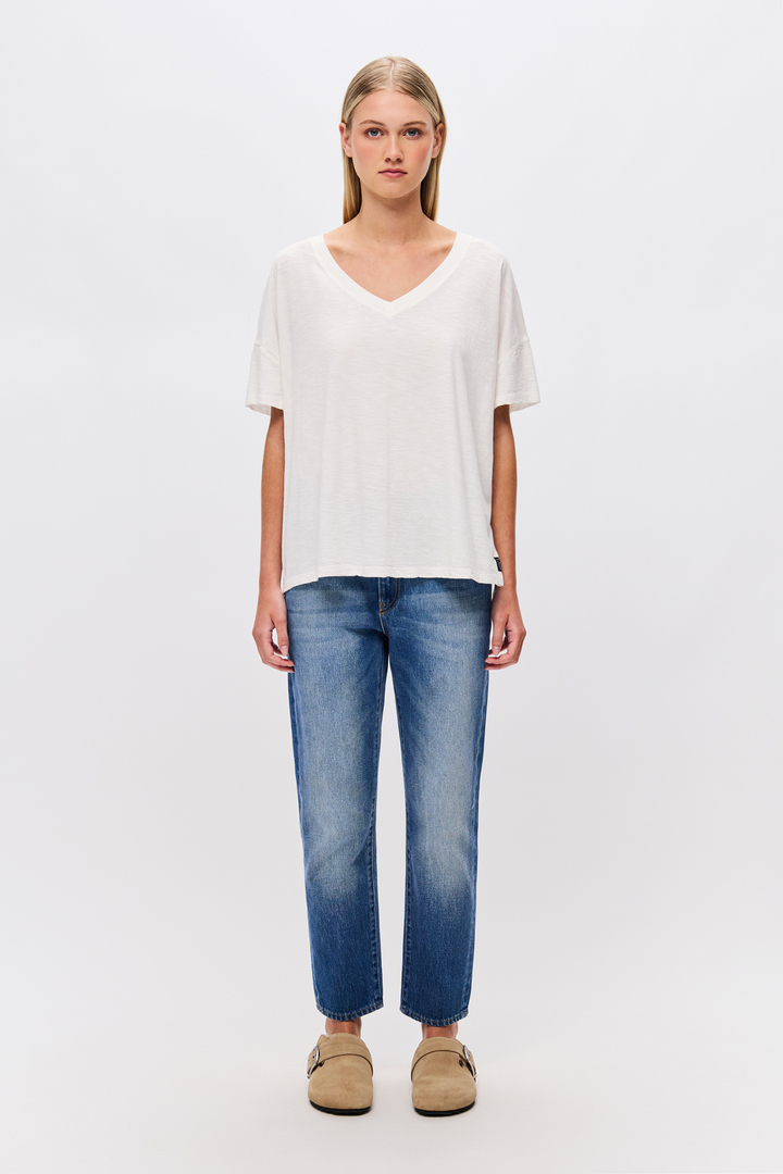 Oversized T-Shirt With V Neckline White