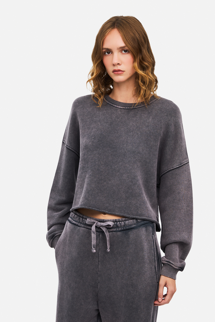 Cropped Crewneck Sweatshirt Shadow Grey