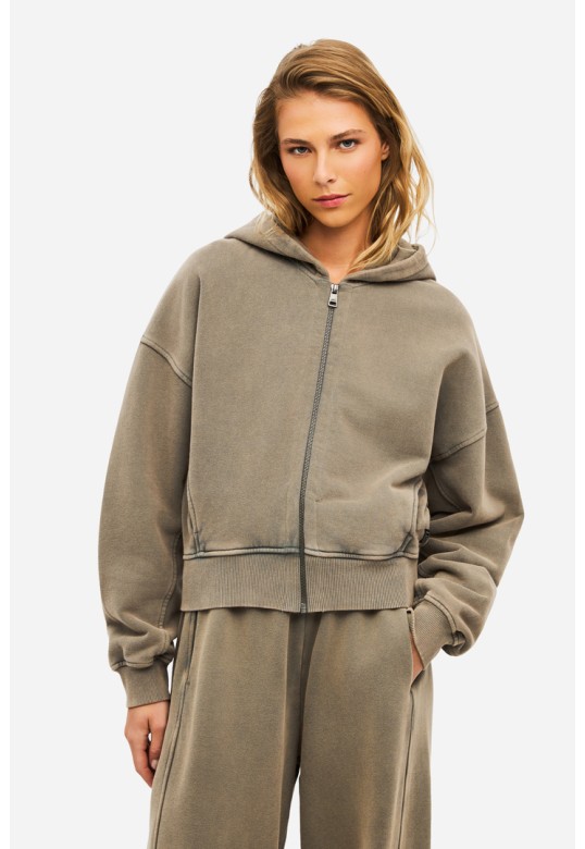 Cropped Full Zip Hoodie with Seaming VINTAGE ROCK