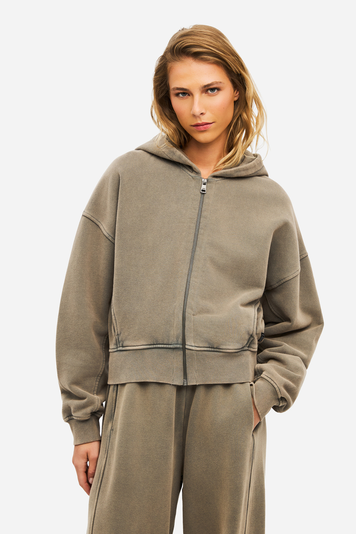 Cropped Full Zip Hoodie with Seaming VINTAGE ROCK
