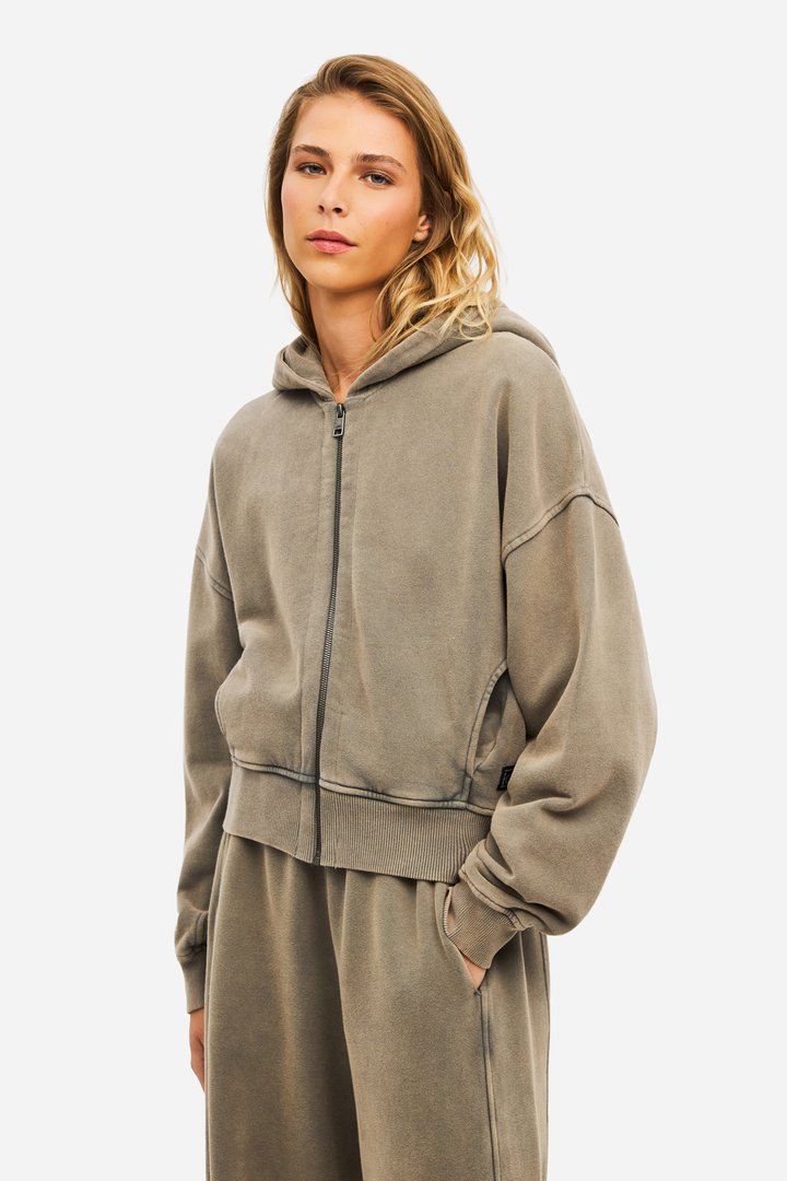 Cropped Full Zip Hoodie with Seaming VINTAGE ROCK