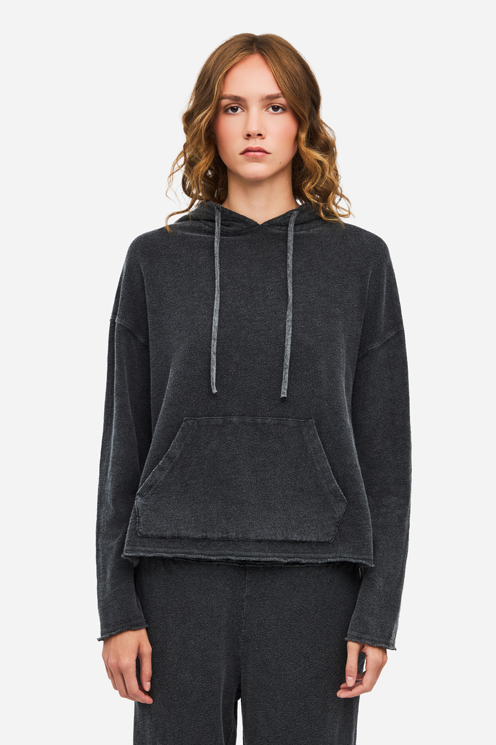 Women's Hooded Sweatshirt with Pocket VINTAGE BLACK