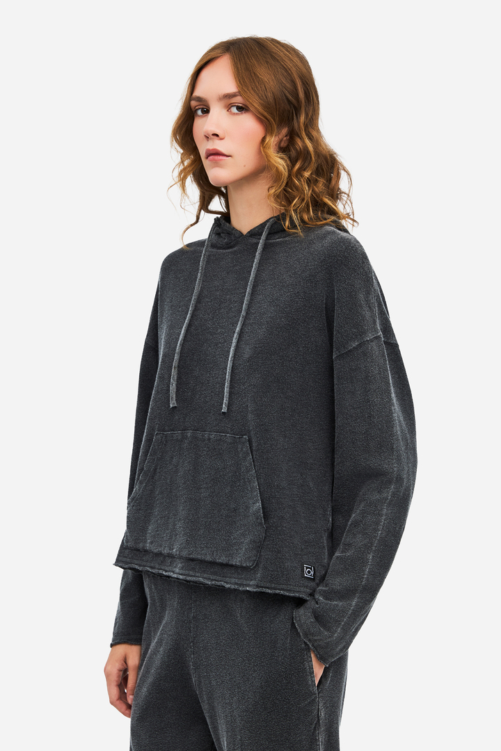 Women's Hooded Sweatshirt with Pocket VINTAGE BLACK