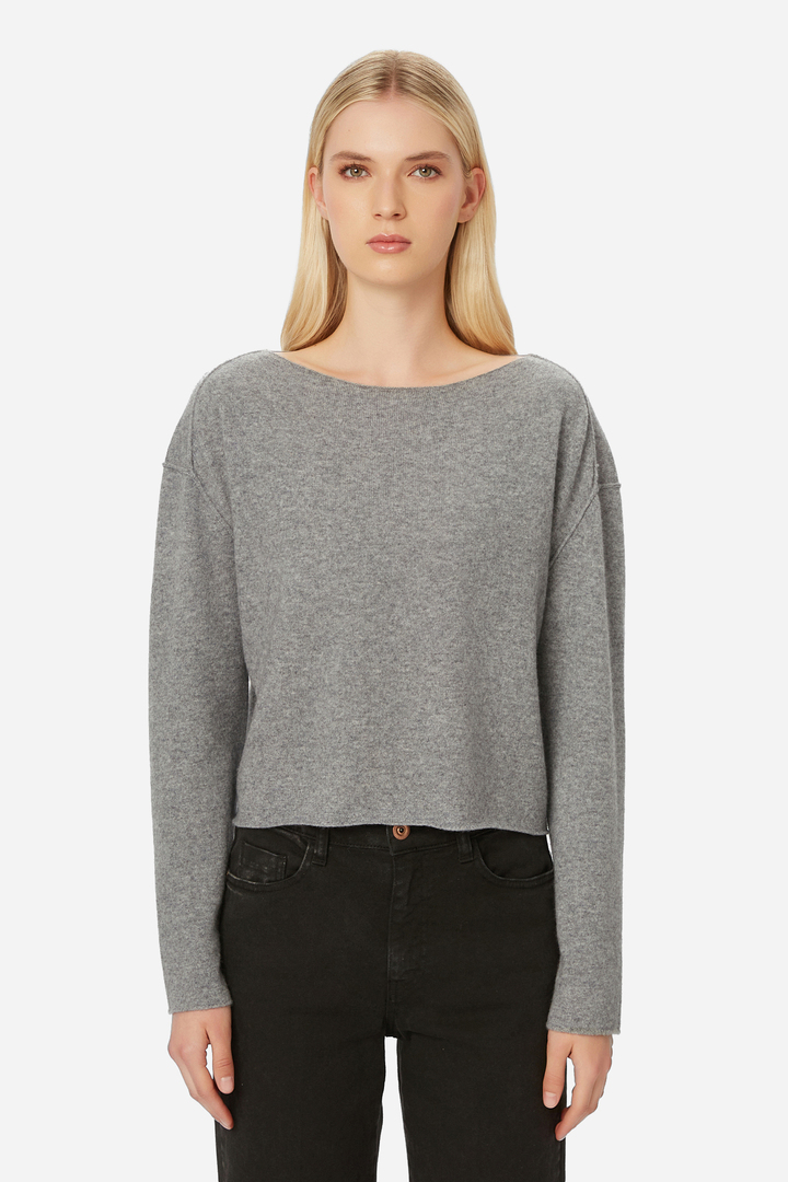 Cashmere Cropped Sweater Grey Melange