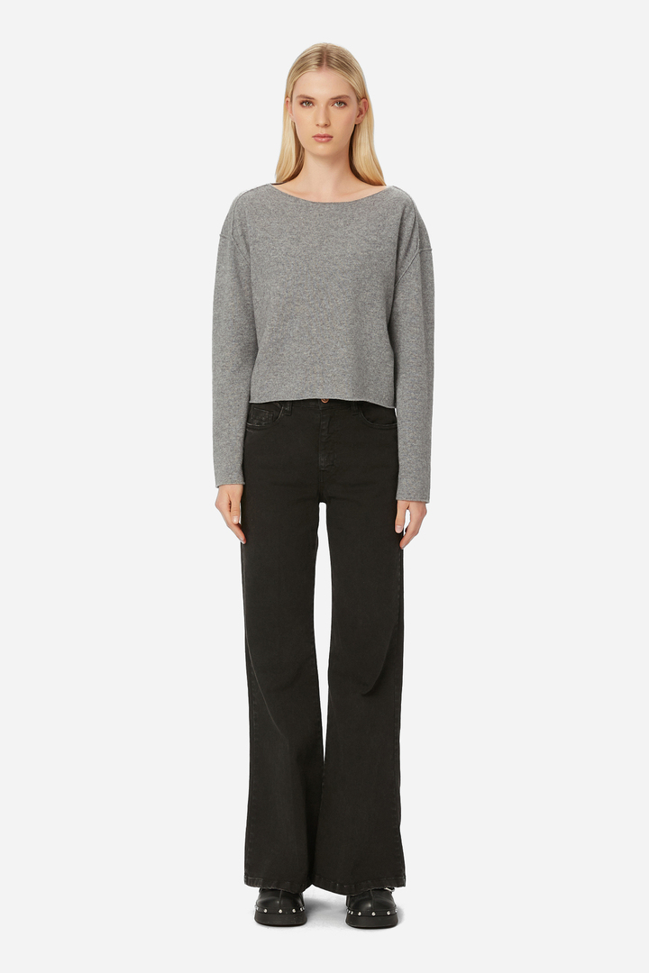 Cashmere Cropped Sweater Grey Melange