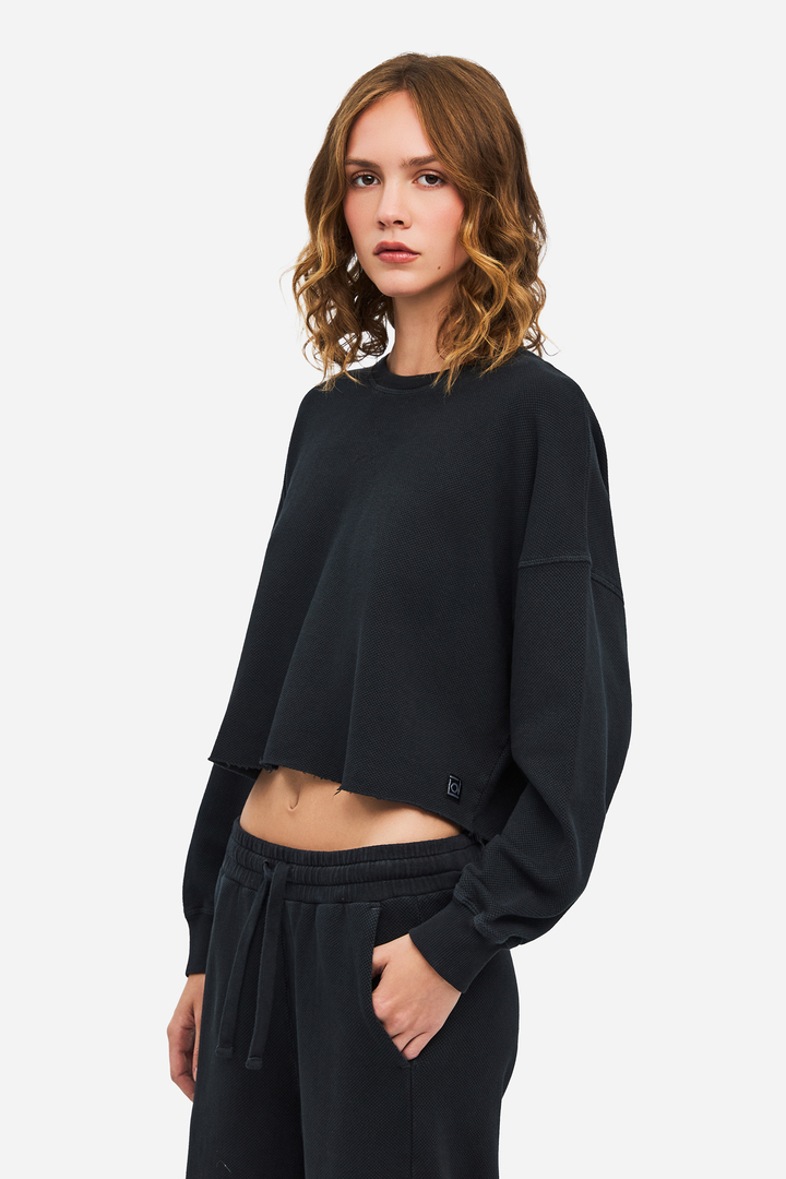 Cropped Long Sleeve Top VINTAGE BLACK