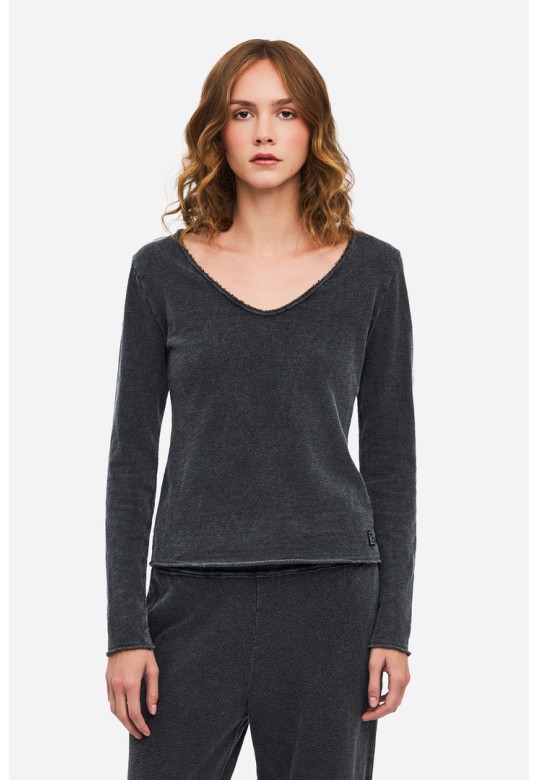 Long Sleeve V-Neck Top VINTAGE BLACK