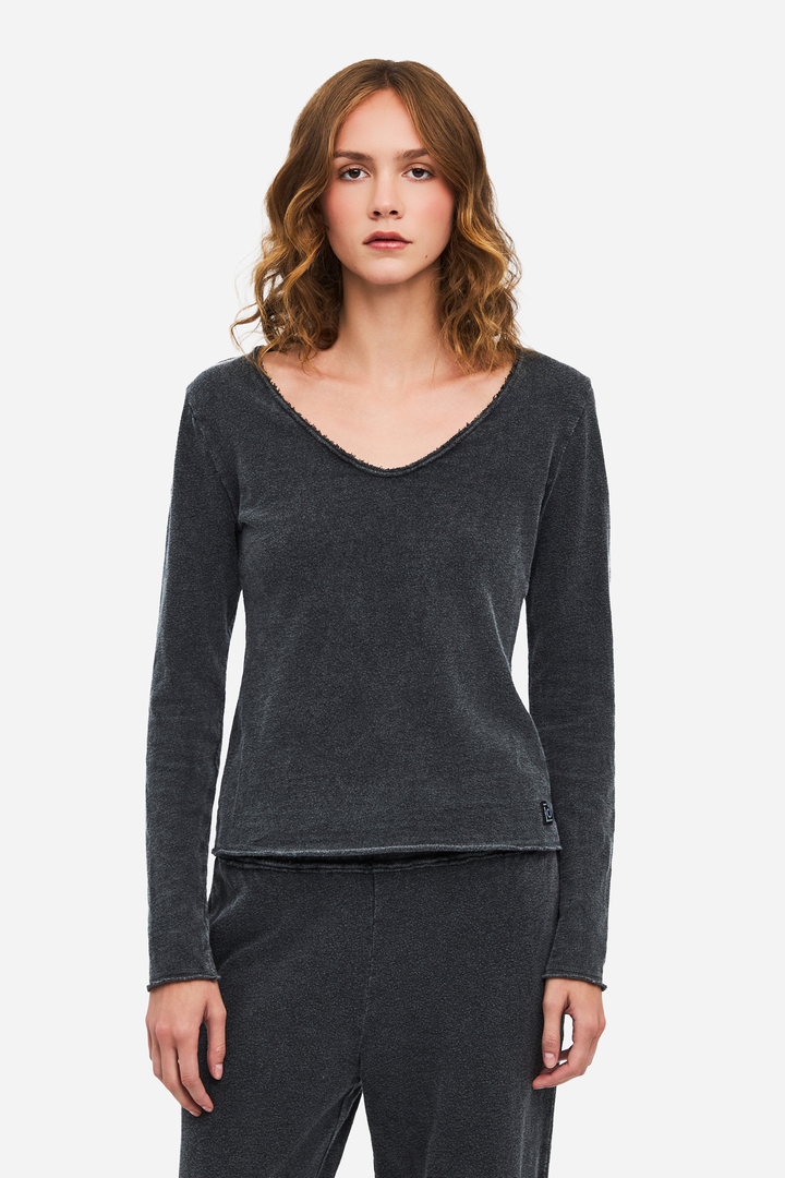 Long Sleeve V-Neck Top VINTAGE BLACK
