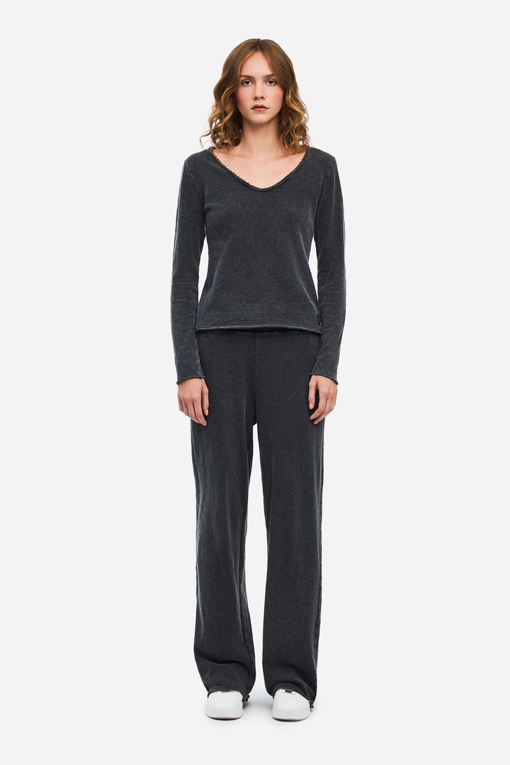 Long Sleeve V-Neck Top VINTAGE BLACK
