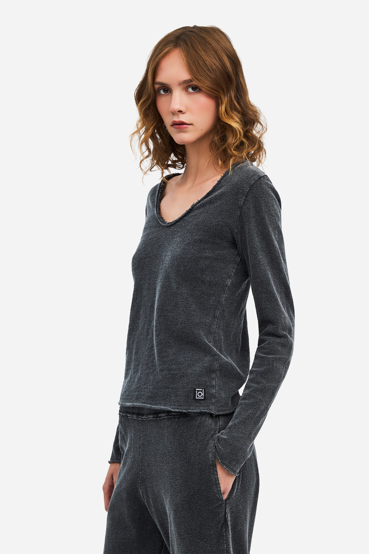 Long Sleeve V-Neck Top VINTAGE BLACK