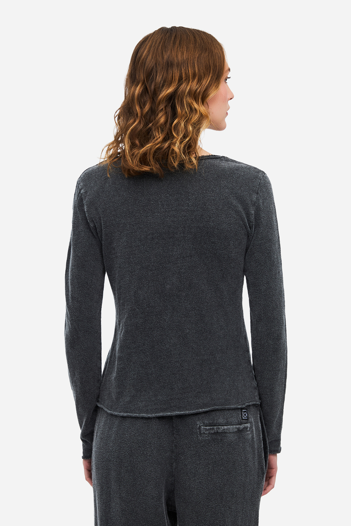 Long Sleeve V-Neck Top VINTAGE BLACK