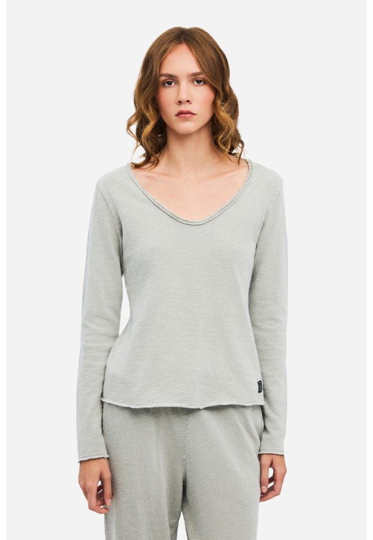 Long Sleeve V-Neck Top VINTAGE GREIGE