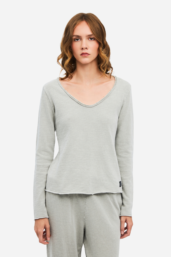 Long Sleeve V-Neck Top VINTAGE GREIGE