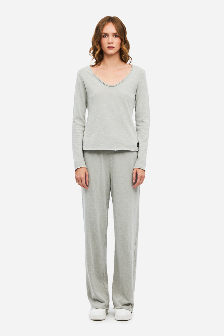 Long Sleeve V-Neck Top VINTAGE GREIGE