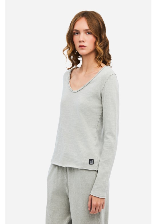 Long Sleeve V-Neck Top VINTAGE GREIGE