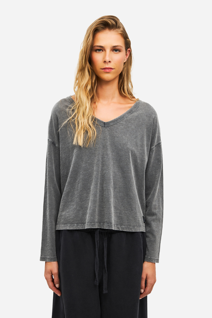 Oversized Long Sleeve V-Neck T-Shirt VINTAGE GREY