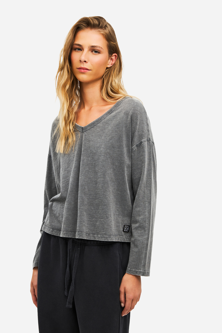 Oversized Long Sleeve V-Neck T-Shirt VINTAGE GREY